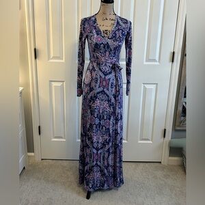 Motherhood Blue and Pink Paisley Wrap Maxi Dress S *imo XS check measurements